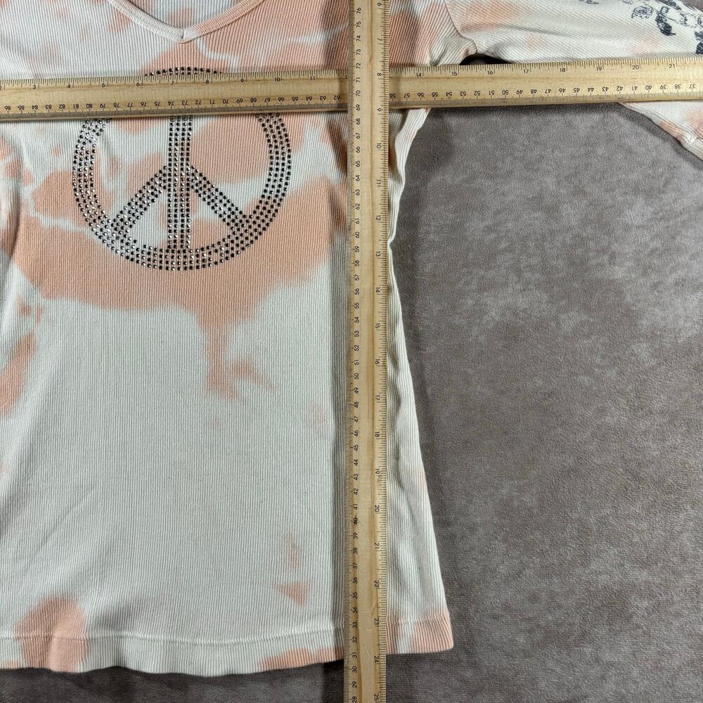 Vintage Women's 90s Sledge USA Tie Dye Peace Sign Rhinestone Ribbed Top Small - Picture 5 of 7